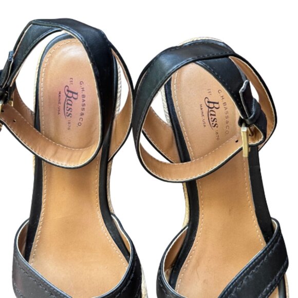 G.H. Bass & Co Black Espadrille Wedge Sandals Ankle Strap Buckle Size 8.5 - Picture 5 of 10